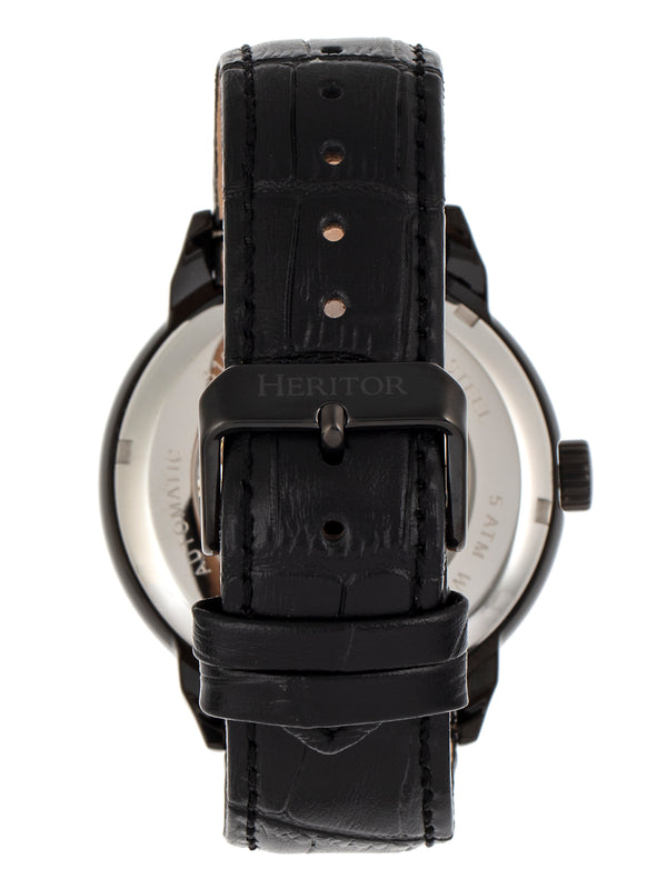 Automatic Sanford Semi-Skeleton Leather-Band Watch Black | Black Dial
