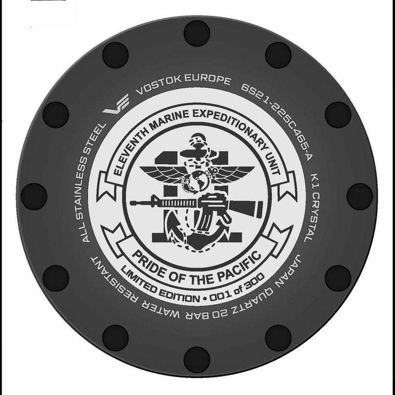 VOSTOK-EUROPE SPECIAL US MARINE11TH EXPEDITIONARY FORCE6S21/225C472-B Black / Grey Rubber | Black Dial