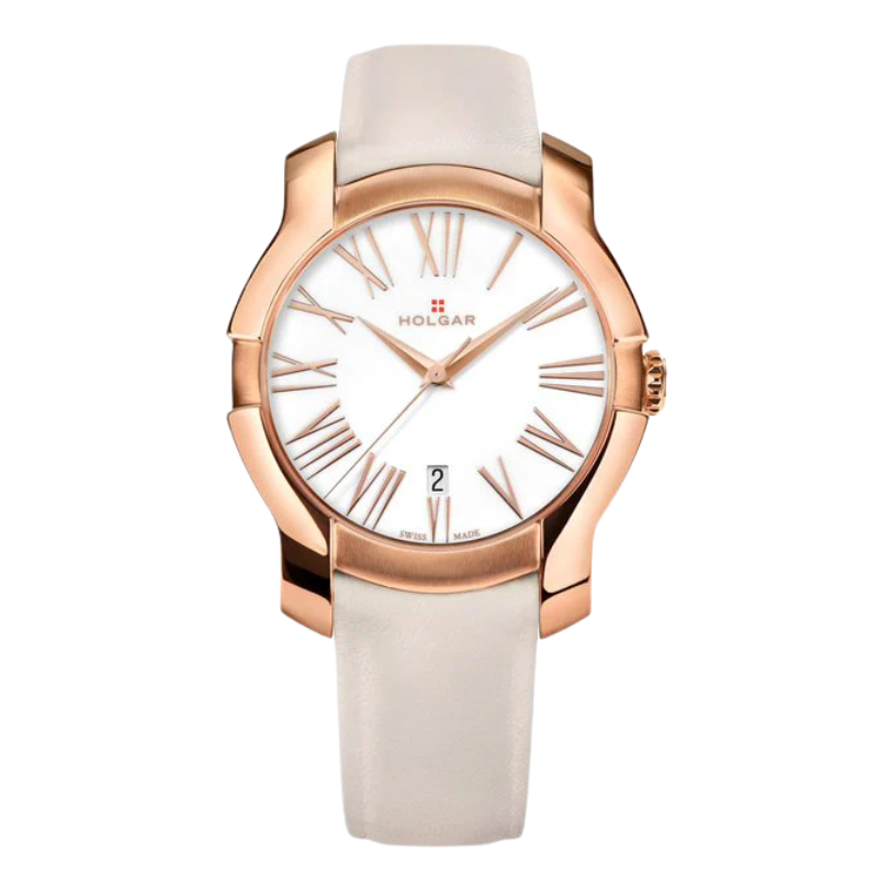 Women's White Dial, 5N Rose Gold Case and Cream Leather Strap