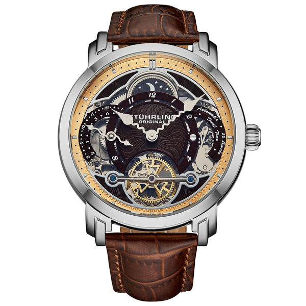 Legacy Dual Time Skeleton Watch Brown/Leather | Brown Dial