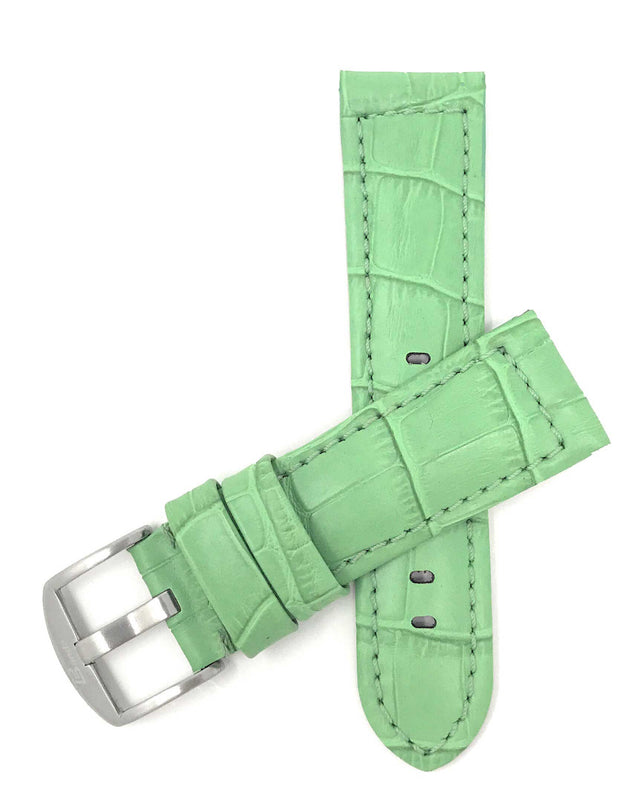 Bandini 20mm Green Italian Leather Watch Band - Alligator Pattern - Padded 20mm / Green / Silver Buckle |  Dial