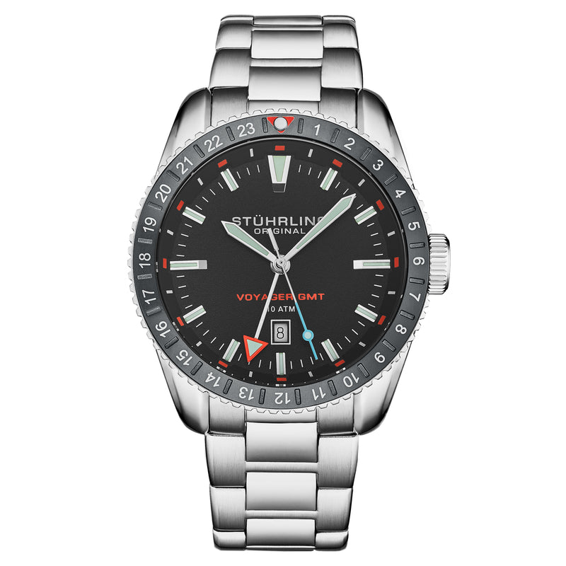 Voyager GMT 4017.4 Quartz GMT 42mm Diver Silver/Stainless Steel | Black Dial