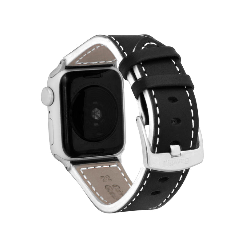 Thick Leather Two-Tone Racer Band for Apple Watch Series 8/7/6/5/4/3/2/1/SE Black & White (38mm | 40mm | 41mm) |  Dial