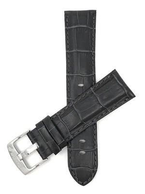 Bandini 18mm Grey Italian Leather Watch Band - Alligator Pattern - Semi-Padded 18mm / Grey / Silver Buckle |  Dial