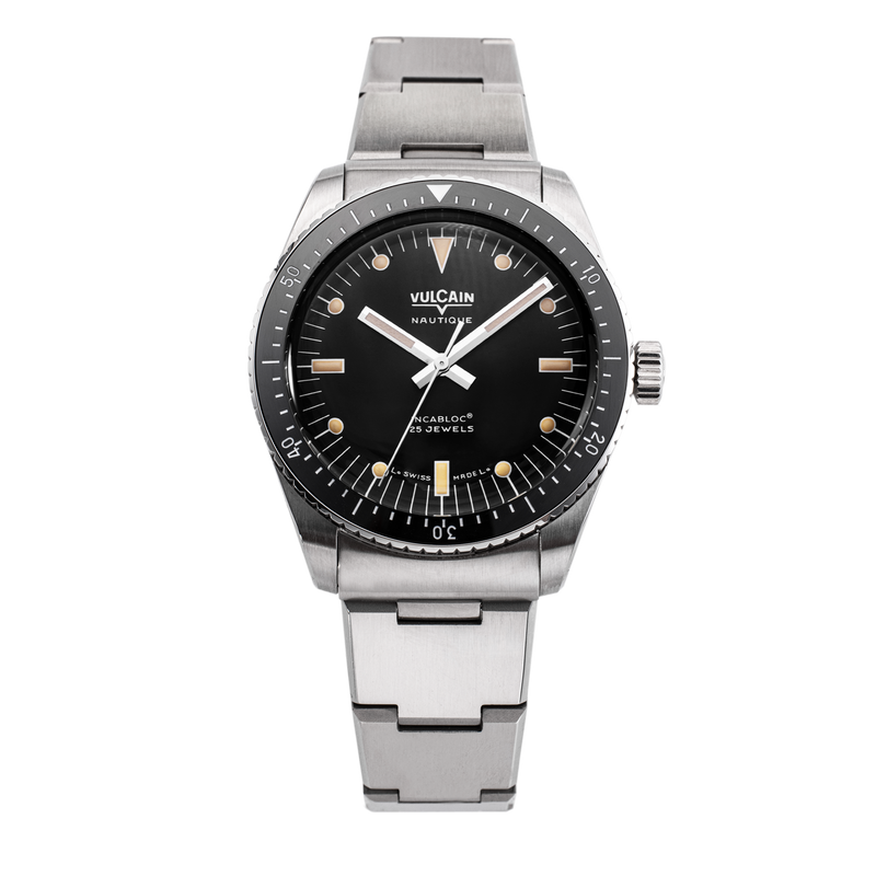 Skindiver Nautique Black with Khaki Brown Lum / Steel Bracelet | Black Dial