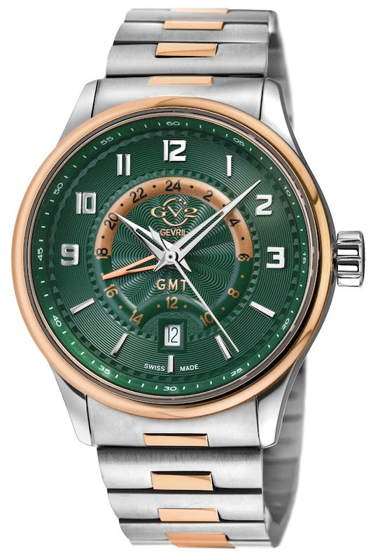 Giromondo GV2 by Gevril Swiss Made GMT bracelet Watch Green | Green Dial