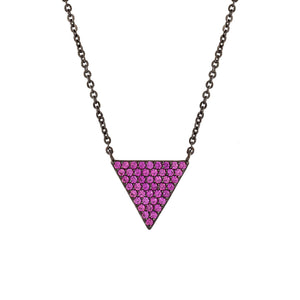 Elegant Confetti Women's 18K Black Gold Plated Pink CZ Simulated Diamond Pave Triangle Pendant Necklace 18k Black Gold