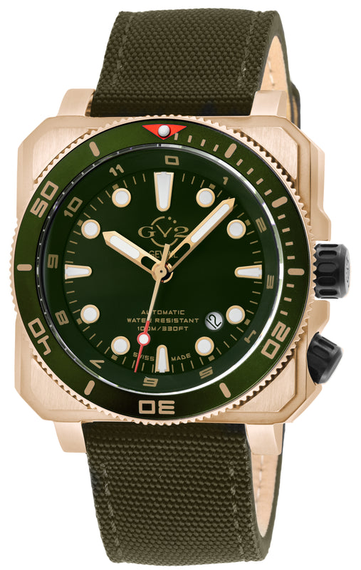 XO small Swiss Made SW200  inner and outer rotating bezel, metal band  olive  Black | Green Dial