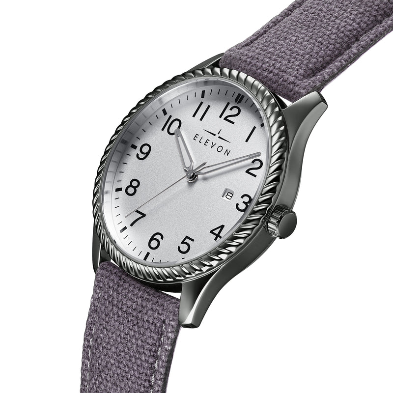 Crosswind Canvas-Overlaid Leather-Band Watch w/ Date Gunmetal/Grey | Silver Dial