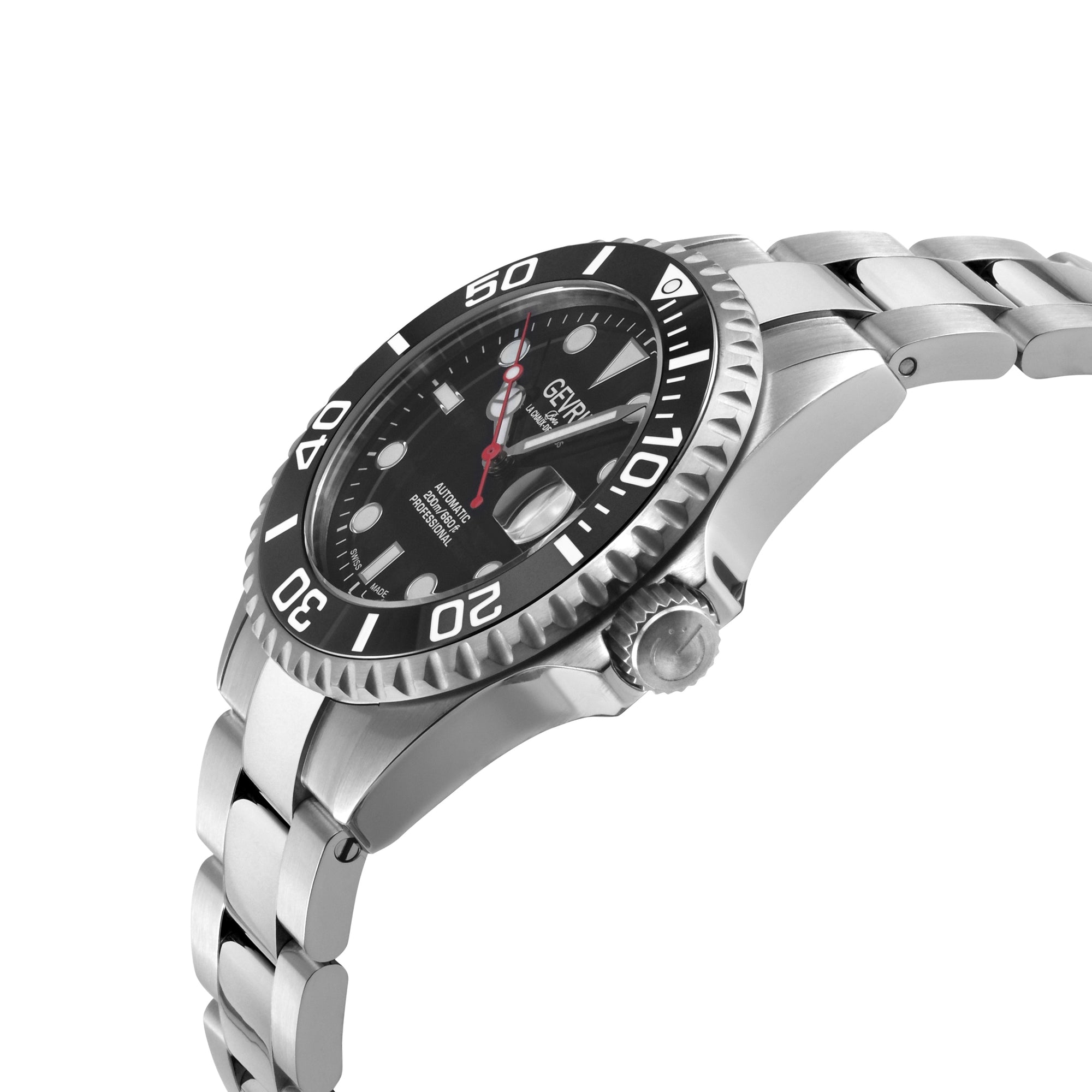 Wall Street Gevril Swiss Made SW200 Steel Rotating Bezel Diver's watch, 316L case, Black DIal | Black Dial