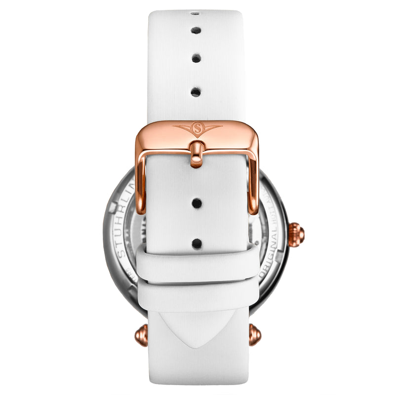 Luxe Automatic Skeleton White/Leather | Rose Dial