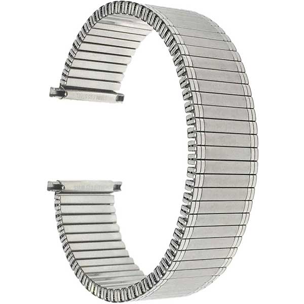 EX180 | 18mm Silver Tone Expansion Watch Strap, Metal Stretch Band, No Buckle, Straight End 18mm / Silver Tone |  Dial