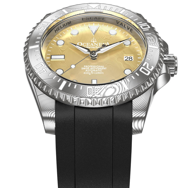 Damascus Swiss Automatic SW200 Deep Marine Explorer II Damascus/Yellow Gold Damascus Dial | Gold Dial