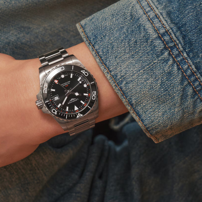 HYDROCONQUEST GMT Black / Stainless Steel | Black Dial