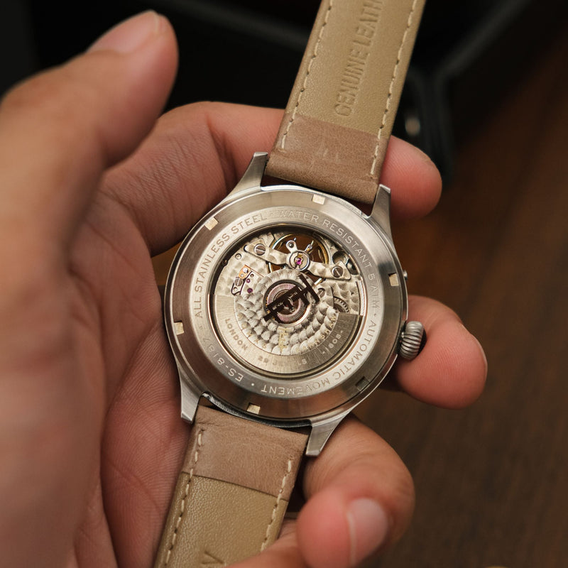 Baron Grand Date Calendar Open Heart Automatic Gray / Tan Leather | Gray Dial