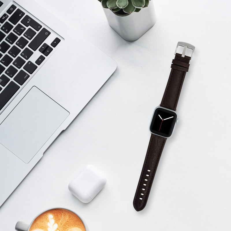 Classic Leather Buffalo Pattern Band for Apple Watch Series 8/7/6/5/4/3/2/1/SE Brown (38mm | 40mm | 41mm) |  Dial