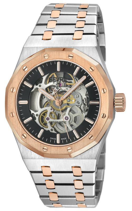 Gotham -Skeleton Swiss Automatic Movement, Skeleton  Dial, Two toned 316L Stainless Steel IPRG Bracelet | Skeleton Dial