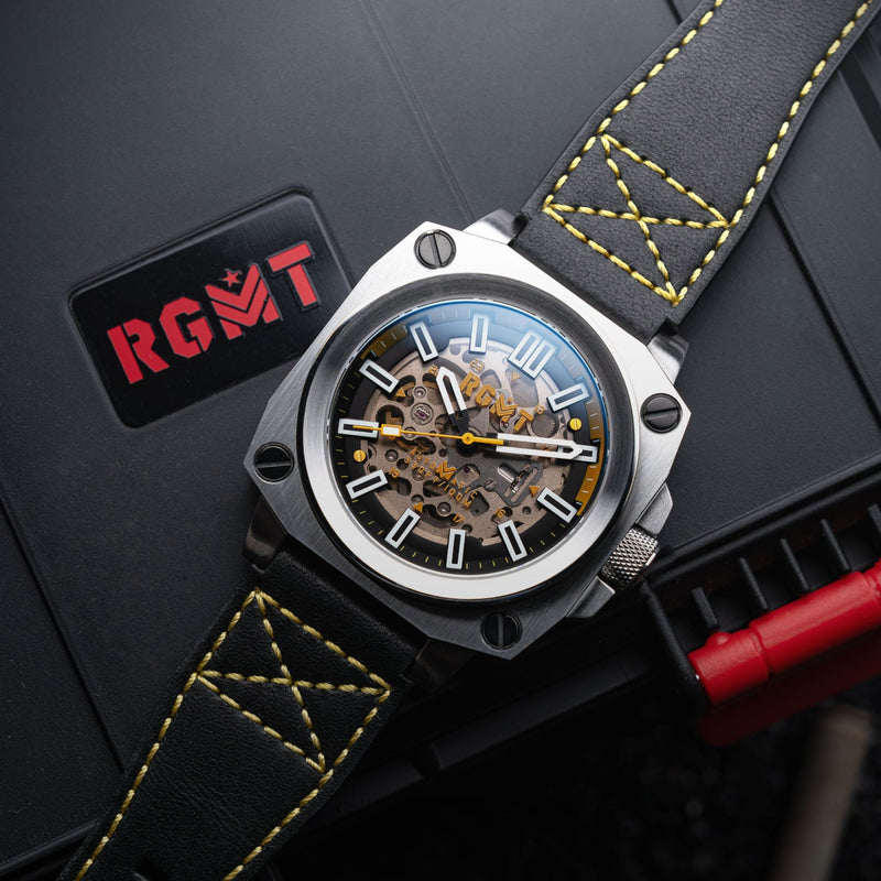 Altimeter Skeleton Automatic Black & Yellow / Leather | Black Dial