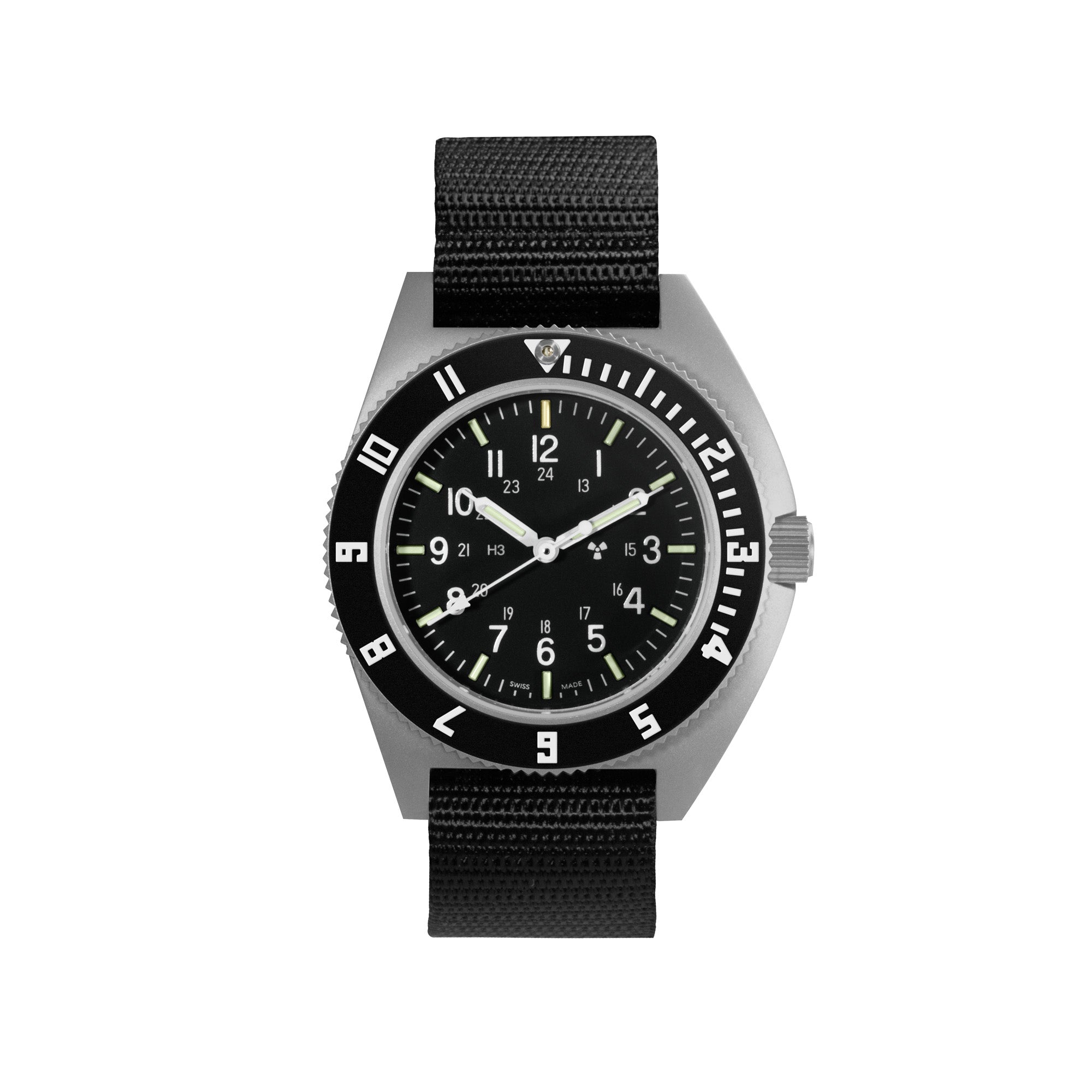 NAV, QUARTZ, SAPH, STE, COL: SS/BKBK NYLON 11" Black Sterile/Nylon | Black Dial