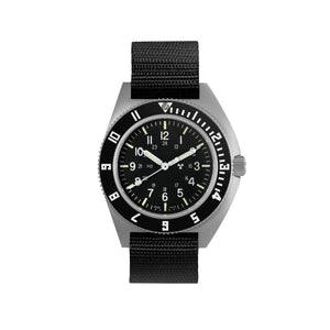 NAV, QUARTZ, SAPH, STE, COL: SS/BKBK NYLON 11" Black Sterile/Nylon | Black Dial