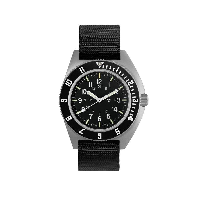 NAV, QUARTZ, SAPH, STE, COL: SS/BKBK NYLON 11" Black Sterile/Nylon | Black Dial