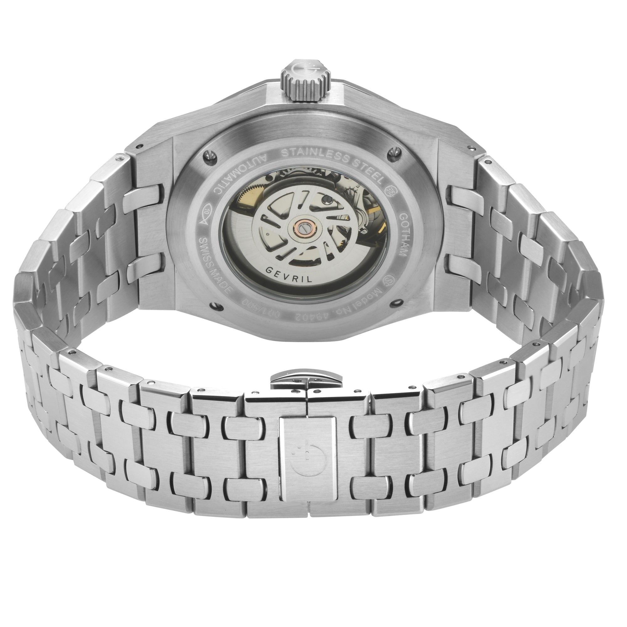 Gotham Swiss Automatic Movement, Silver/White Embossed Dial, 316L Stainless Steel Bracelet | White Dial