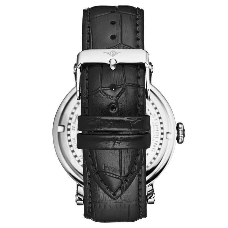 Dual Time Automatic Majestic 47mm Skeleton Black/Leather | Black Dial