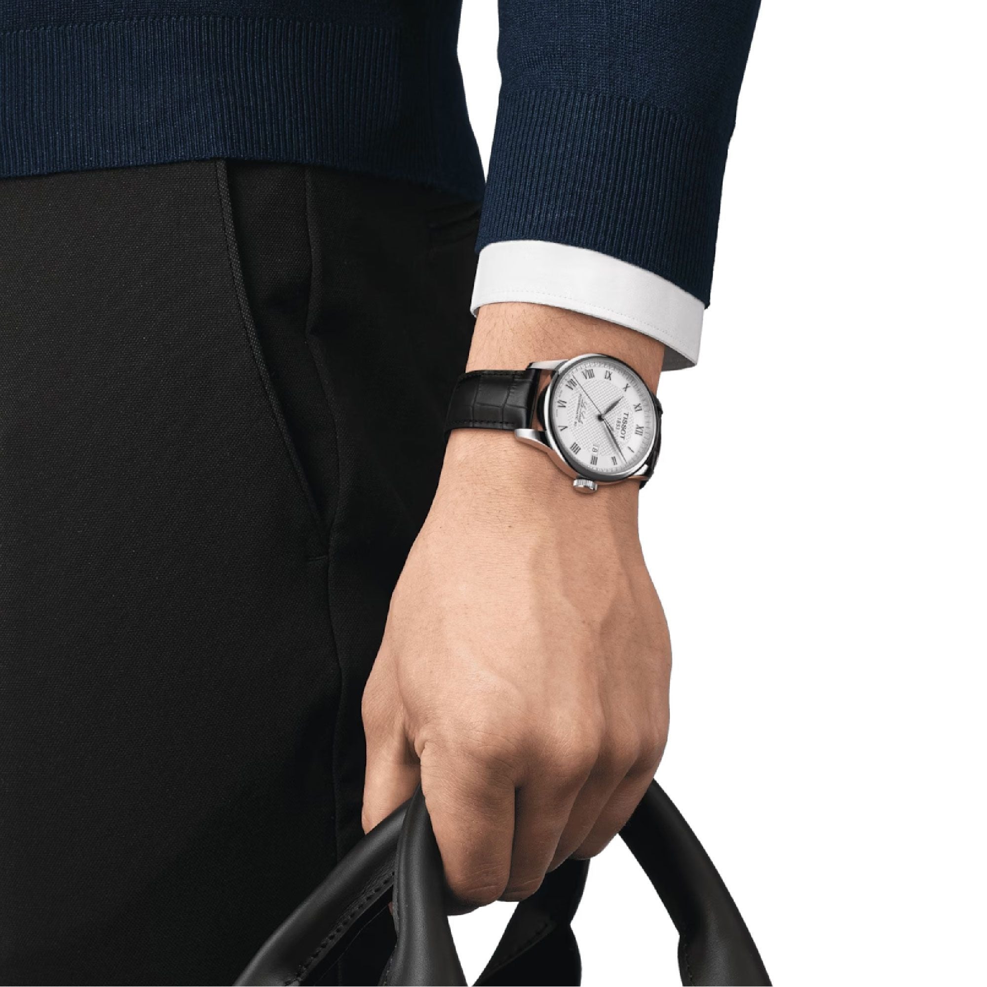 Le Locle Powermatic 80 Black / Leather | Silver Dial