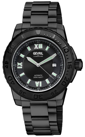 Seacloud Gevril Black PVD Black Dial Luminous Hands Swiss Made Automatic Bracelet Date Watch | Black Dial