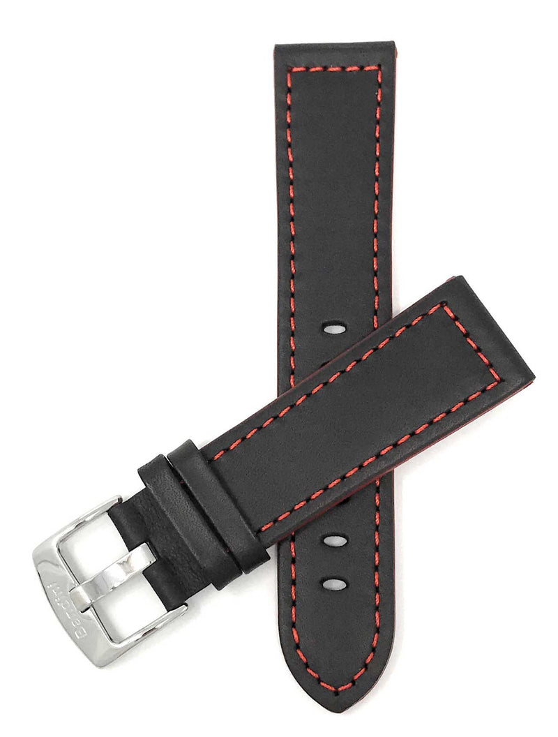 506 | 20mm Black / Red Italian Leather Watch Band - Racer - Padded 20mm / Black / Red / Silver Buckle |  Dial