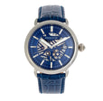 Automatic Mattias Leather Band Watch w/ Date Silver / Blue - Japan Auto Blue Dial