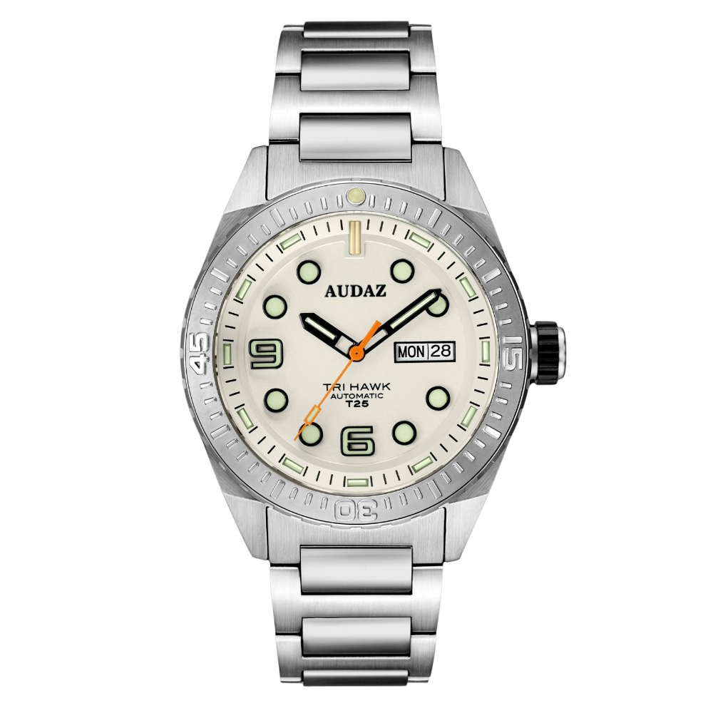 Tri-Hawk Tritium White with Luminous Glow White Dial