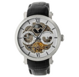 Automatic Aries Skeleton Leather Band Watch Black / White | Silver-white Dial