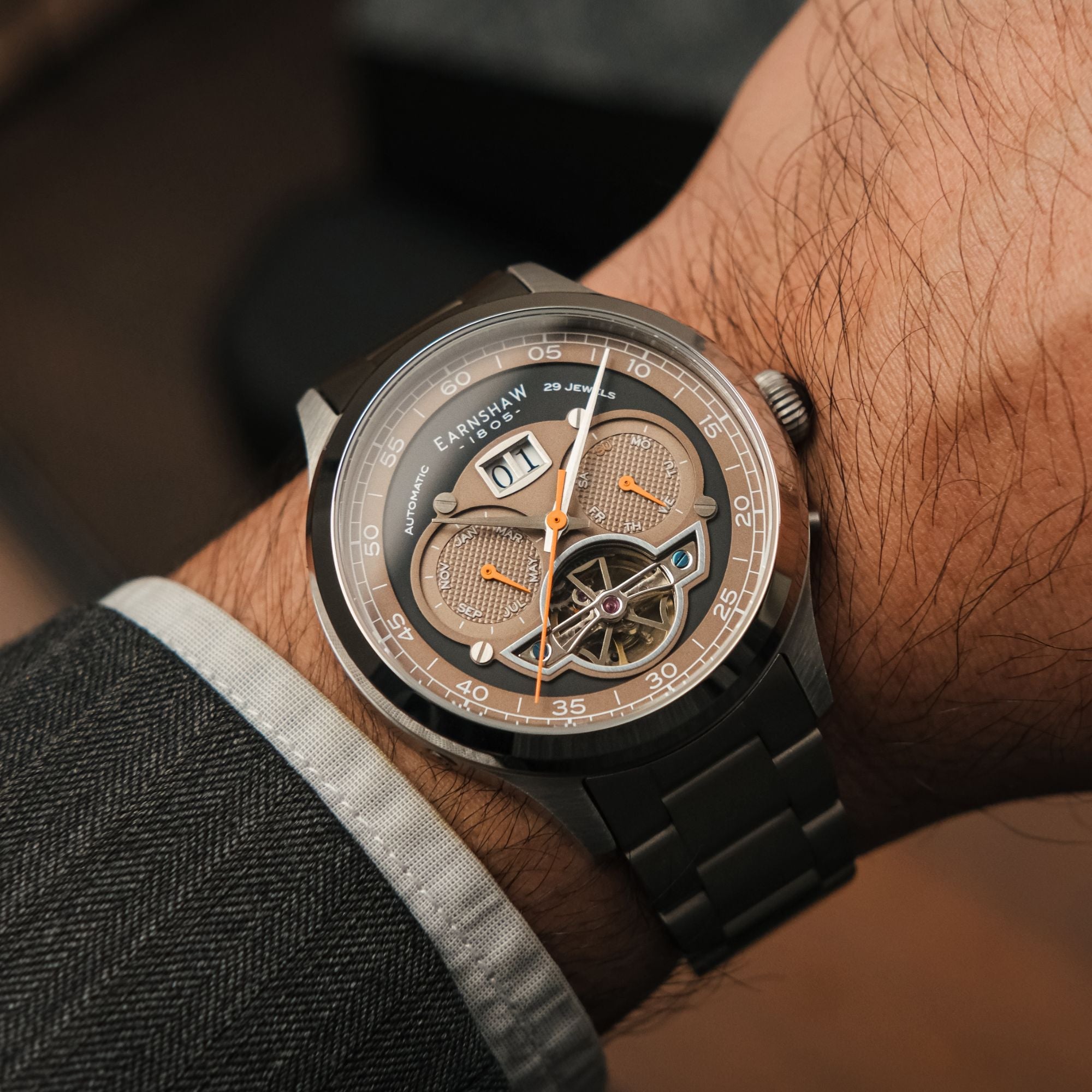 Baron Grand Date Calendar Open Heart Automatic Black / Steel