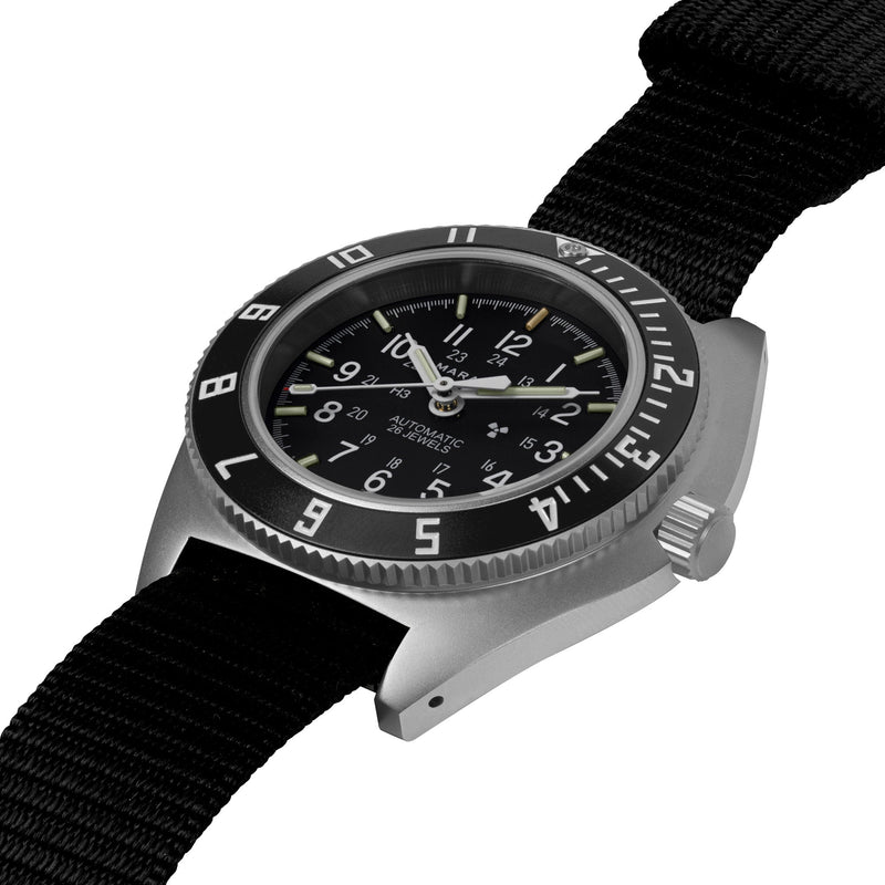 NAV, DATE, AUTO, SAPH, NGM, COL: SS/BKBK NYLON 11" AUTO SSNAV With Date on 12 Ballistic | Black Dial