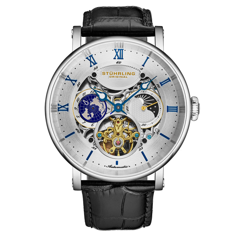 Dual Time Automatic Majestic 47mm Skeleton Black/Silver | White Dial