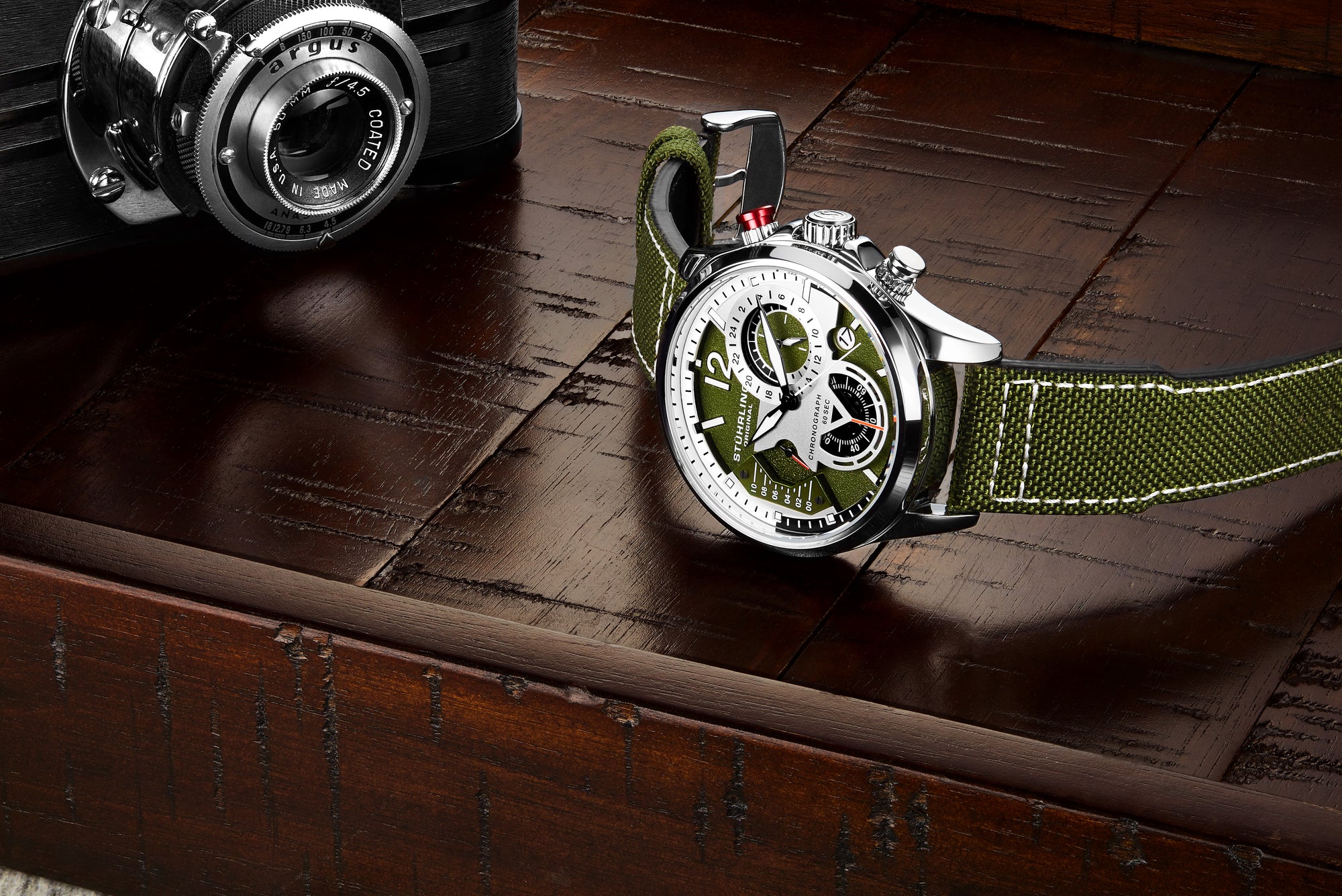 Cordura Quartz 45mm Aviator Green/Leather | Green Dial