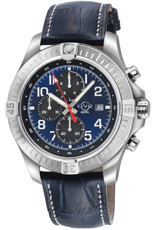 T38 GV2 Swiss Quartz Chronograph, 316L Case, Blue Enamel Dial, Blue Handmade Italian Leather Strap | Blue Enamel Dial