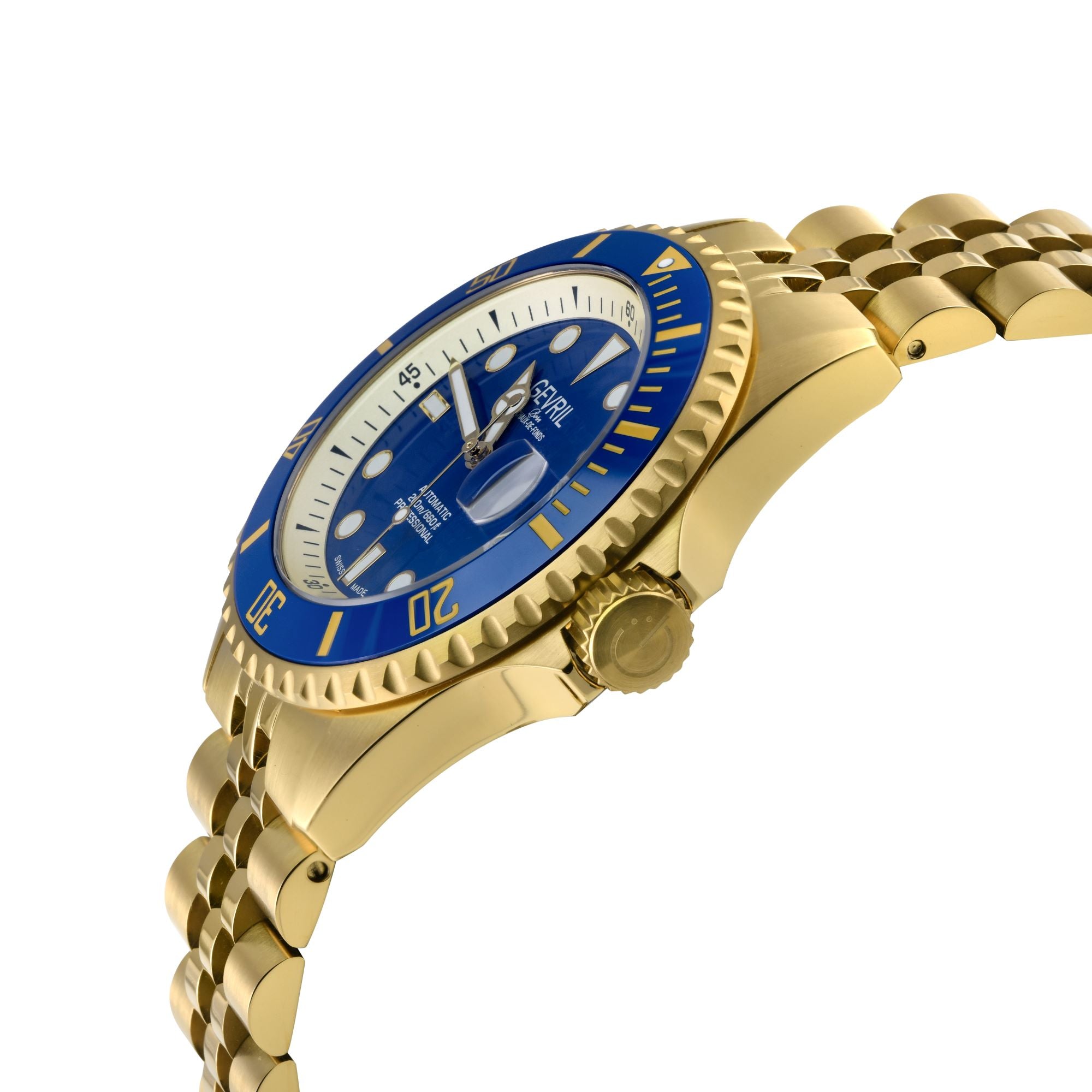 Wall Street Gevril Swiss Made SW200-1 Steel Rotating Blue Ceramic Bezel , 316L case, Blue Dial Blue Dial