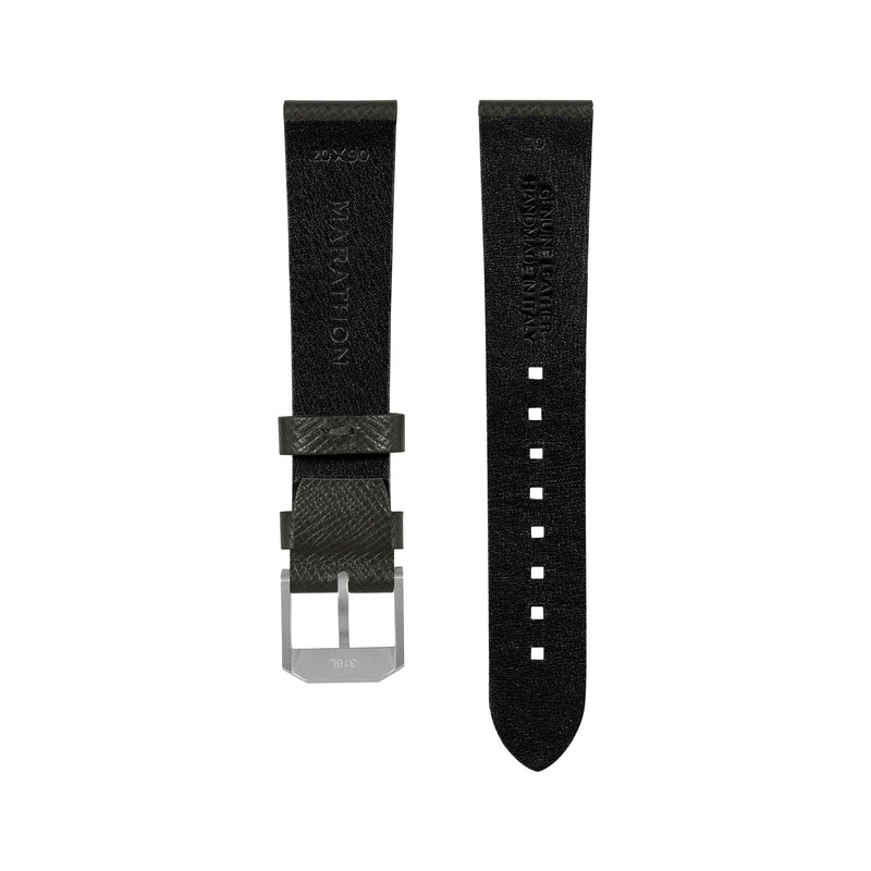 STRAP, 20mm, ITALIAN LEATHER, CROSS HATCH, PARKERIZED BUCKLE, MOSS GREEN, XL ITALIAN LEATHER, CROSS HATCH