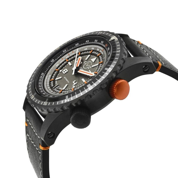 Contasecondi GV2 Contasecondi Men's Grey/Orange Dial Black Calfskin Leather Watch