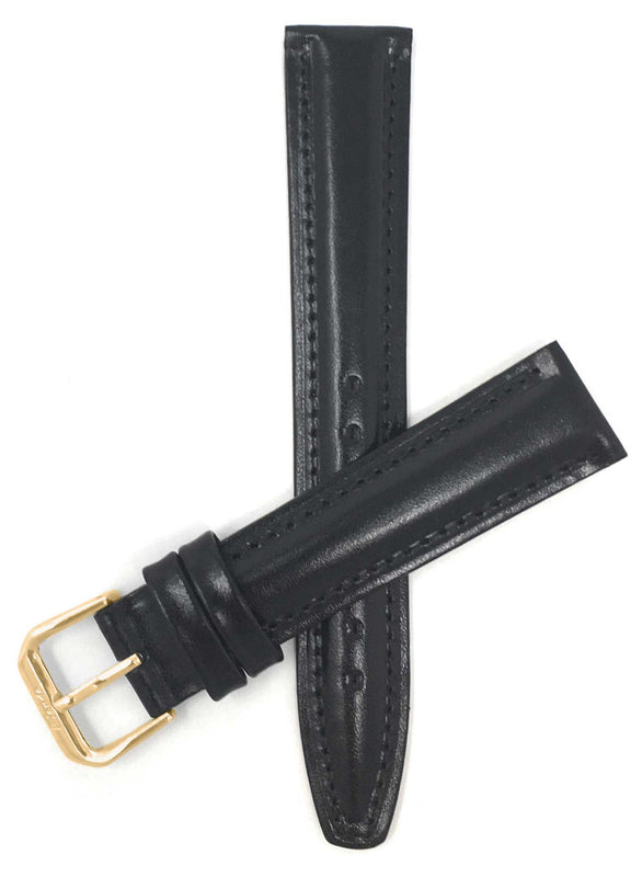 200 | 18mm Black Italian Leather Watch Band - Classic - Padded 18mm / Black / Gold Buckle |  Dial