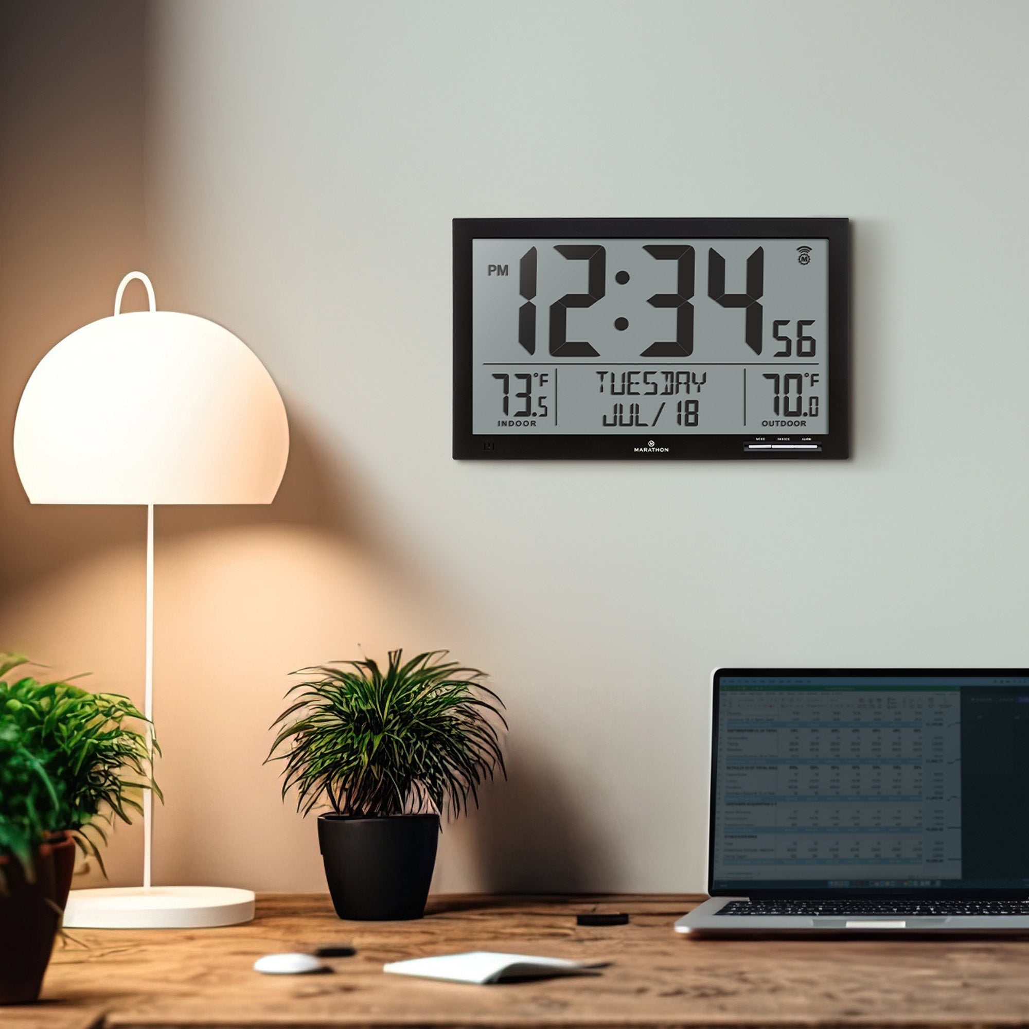 Self-Setting FC Clock with EXLarge Digits Indoor & Outdoor Temp Self-Setting FC Clock with EXLarge Digits Indoor & Outdoor Temp