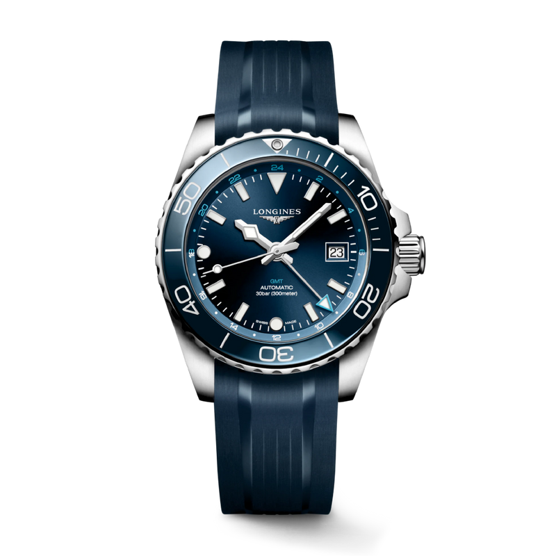 HYDROCONQUEST GMT Blue / Rubber | Blue Dial