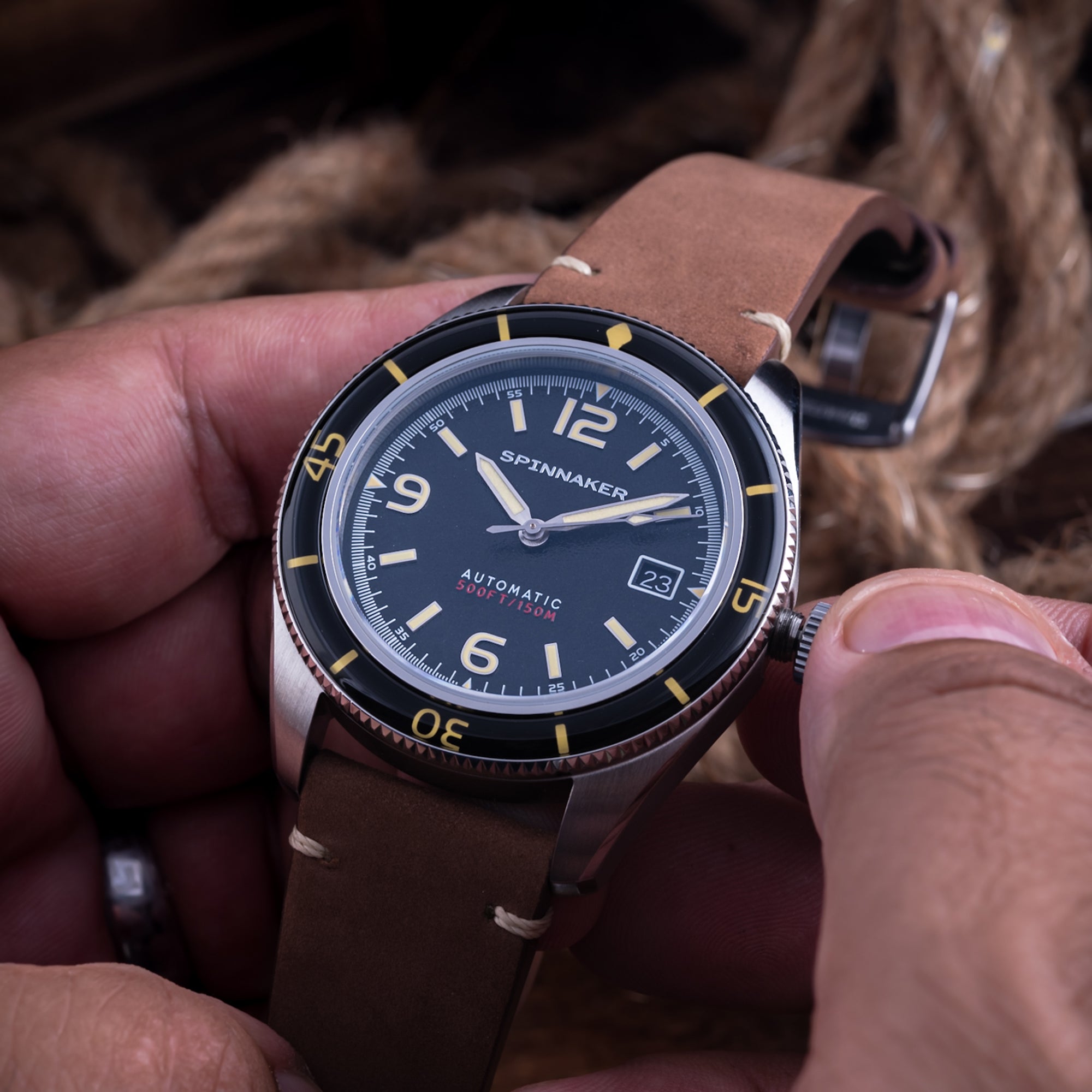 Fleuss Black / Brown / Leather | Black Dial