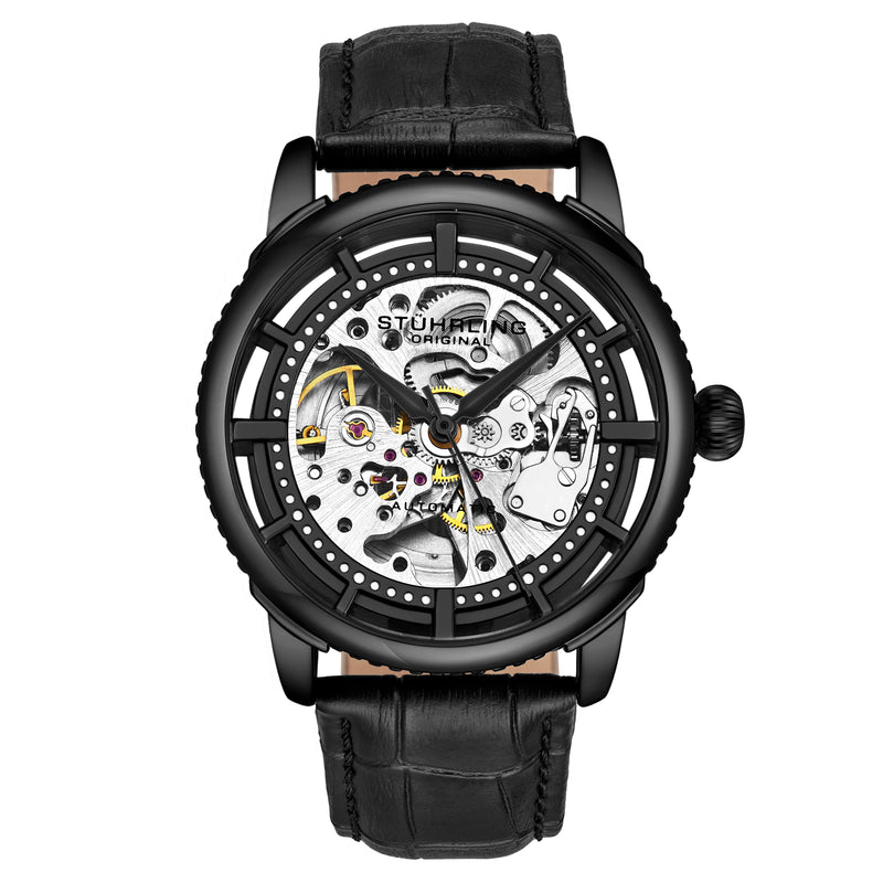 Legacy Automatic Black Skeleton Watch Black/Leather | Black Dial