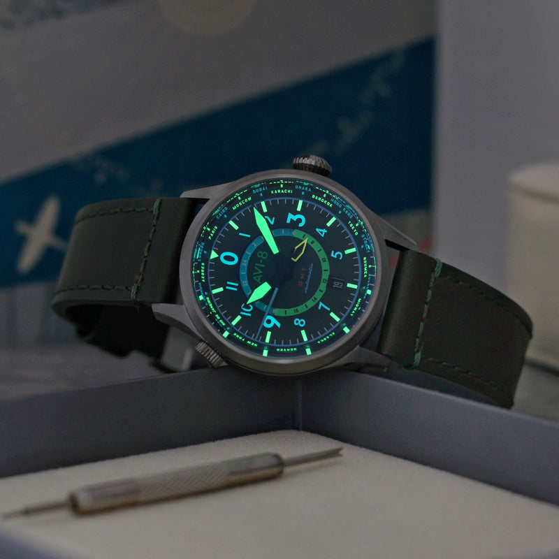 Wingman Worldtimer GMT Automatic Green / Green Leather | Green Dial