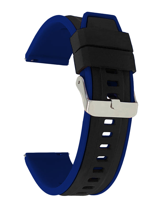 SIL.300 | Two-Tone Quick Release Rubber Silicone Watch Band - 20mm, Black / Blue 20mm / Black & Blue |  Dial