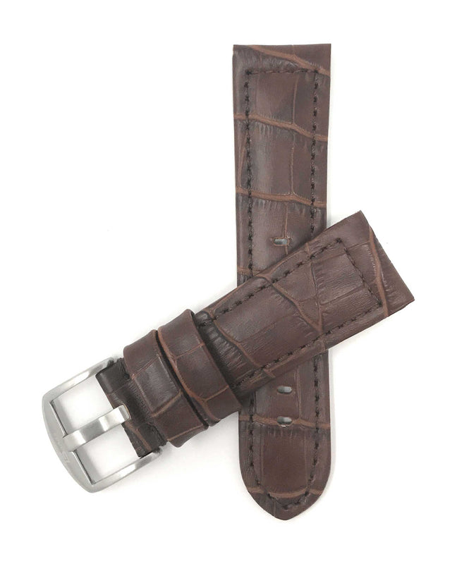 Bandini 18mm Brown Italian Leather Watch Band - Alligator Pattern - Padded 18mm / Brown / Silver Buckle |  Dial