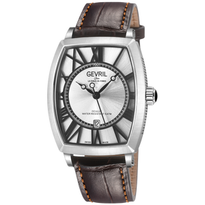 Oculus White Silver Sunray Dial Black Handmade Italian Leather Strap Stainless Steel 36x51mm White Silver Dial